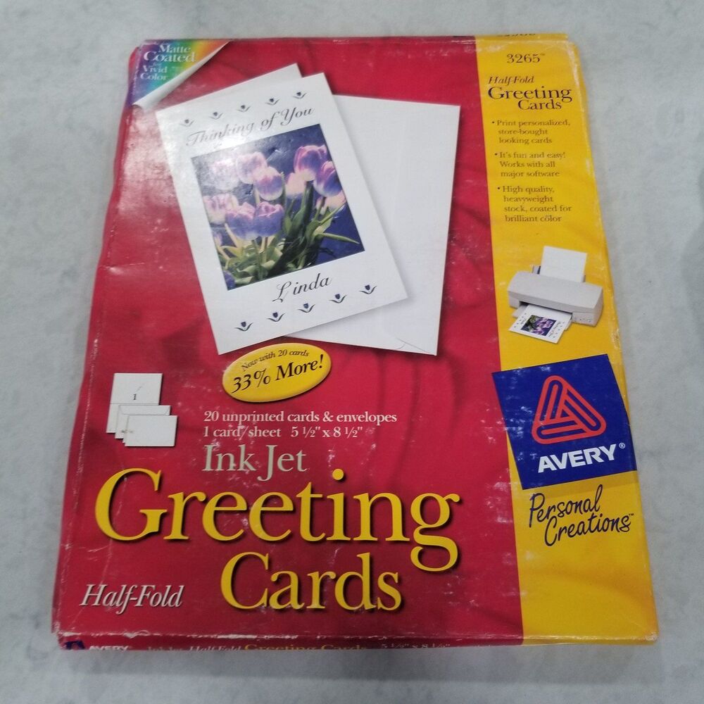 Avery half fold greeting card stock for inkjet printer # 3265 nos 20 cards per